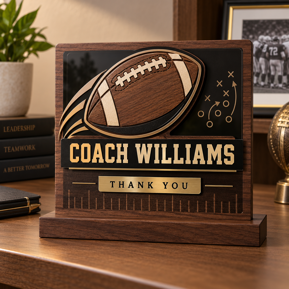 Personalized engraved football coach appreciation plaque