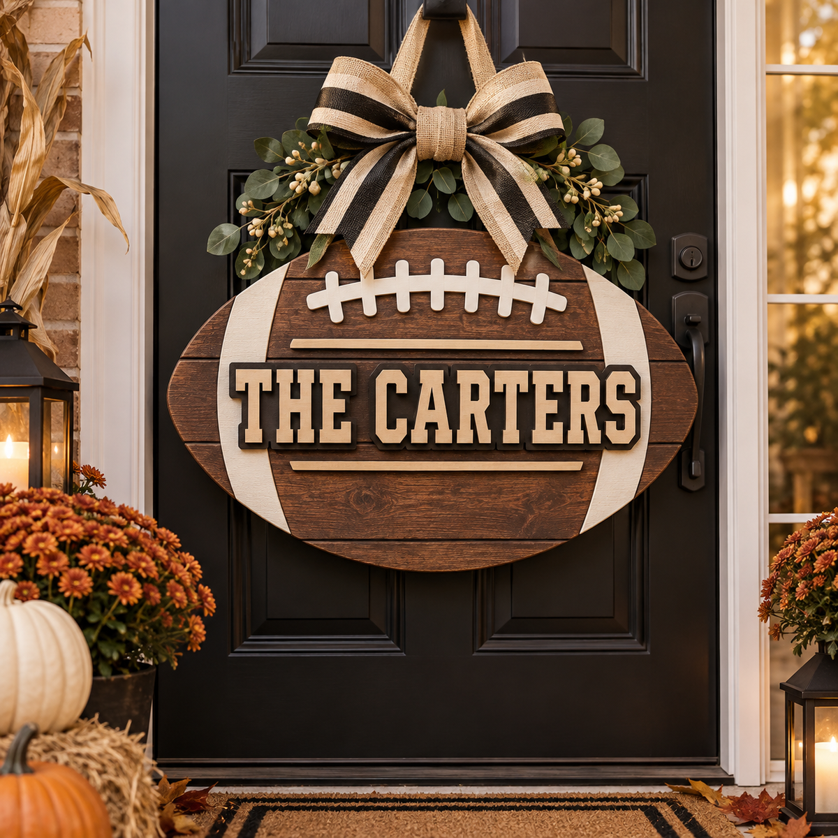 Layered personalized football door hanger on front door