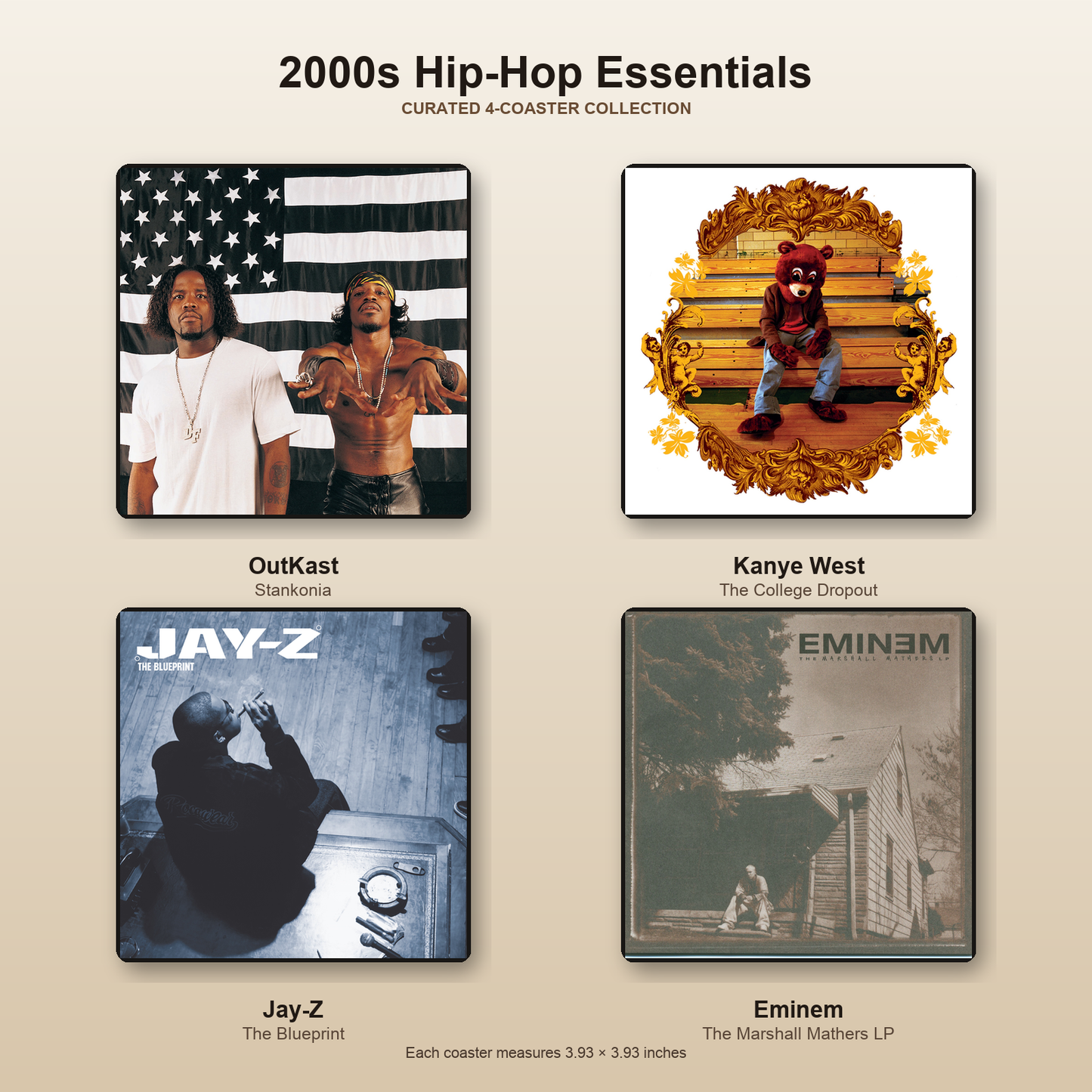 2000s Hip-Hop Essentials four-coaster collection sheet
