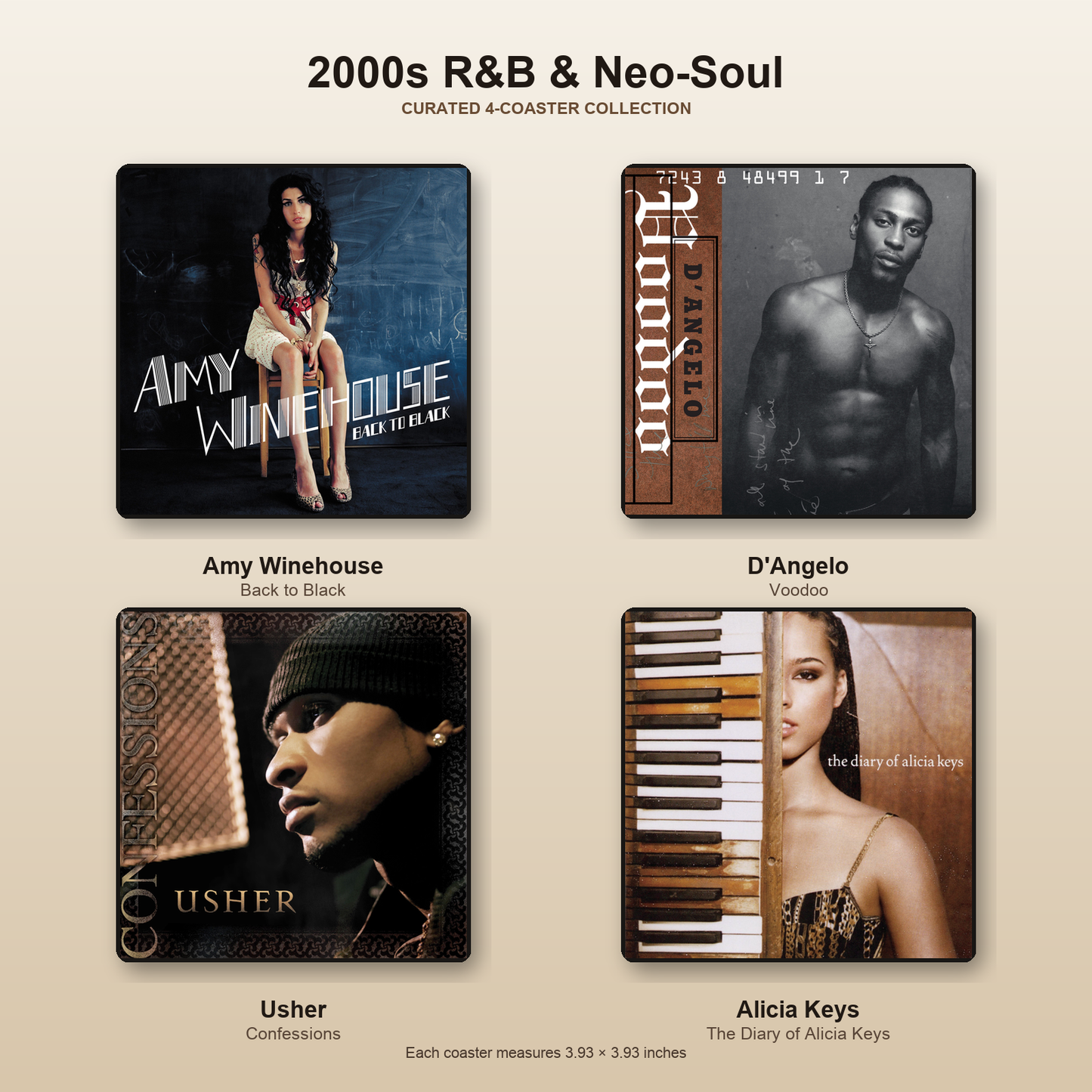 2000s R&B and Neo-Soul four-coaster collection sheet