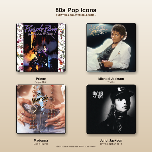 80s Pop Icons four-coaster collection sheet