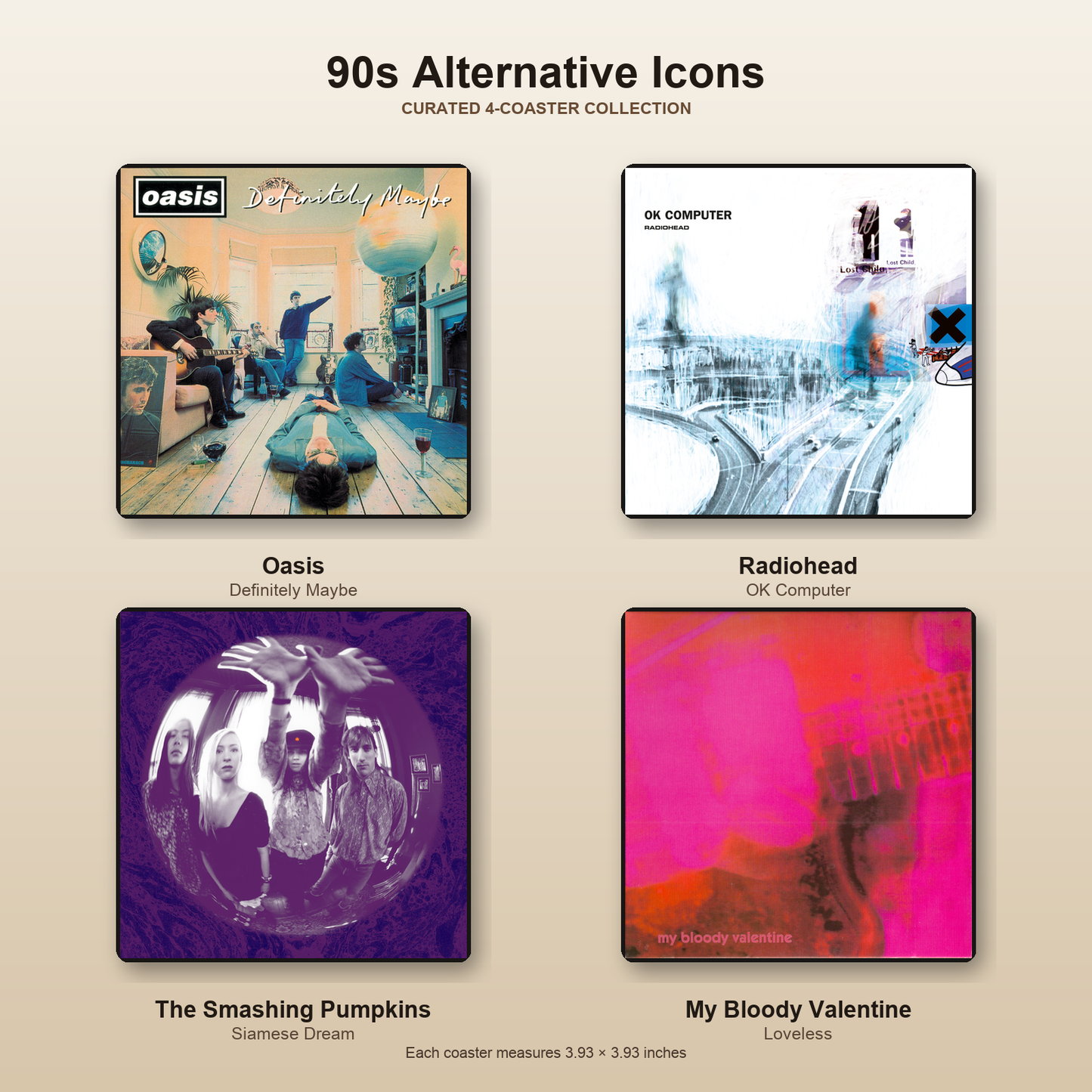 90s Alternative Icons four-coaster collection sheet