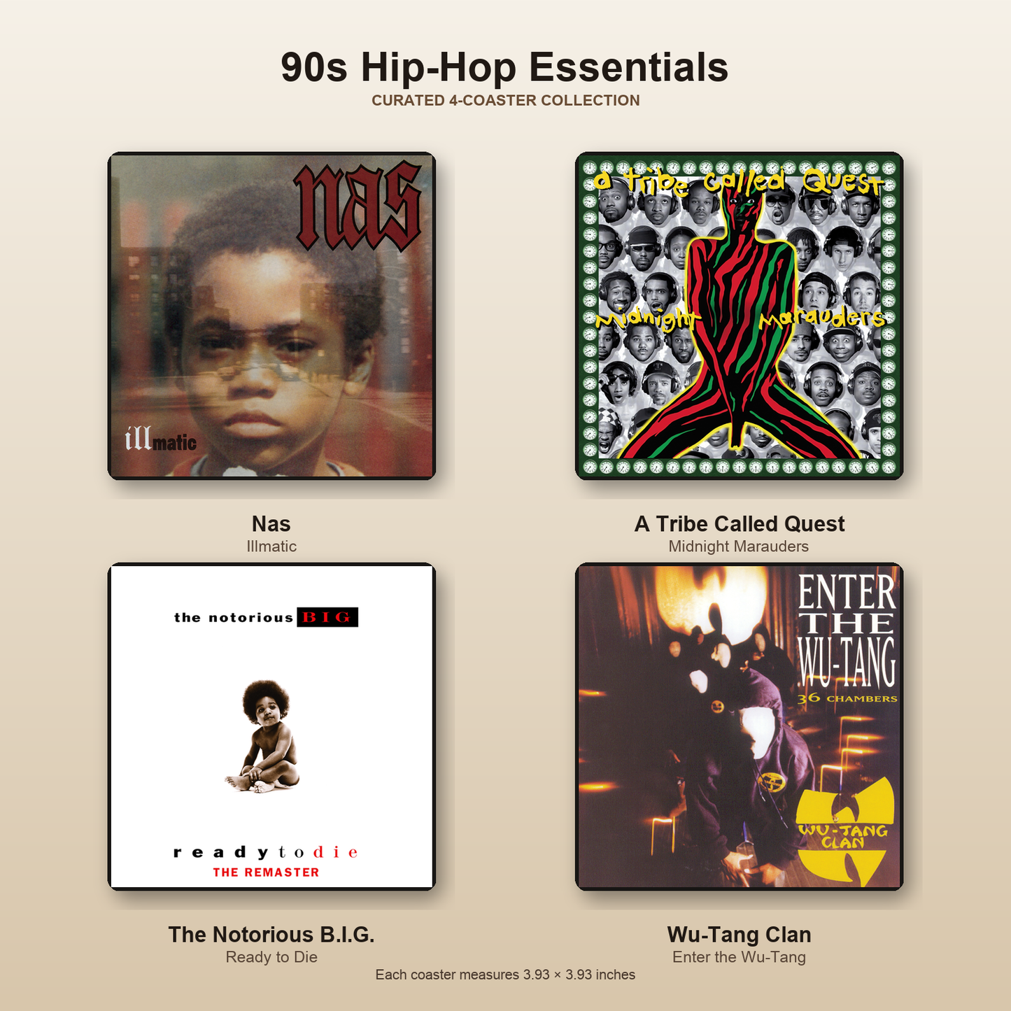 90s Hip-Hop Essentials four-coaster collection sheet