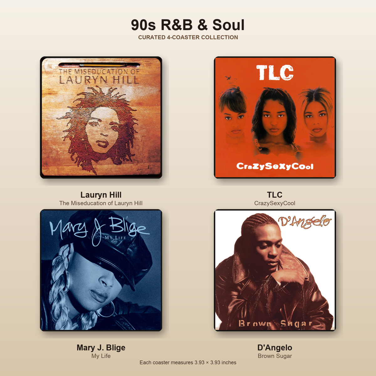 90s R&B and Soul four-coaster collection sheet