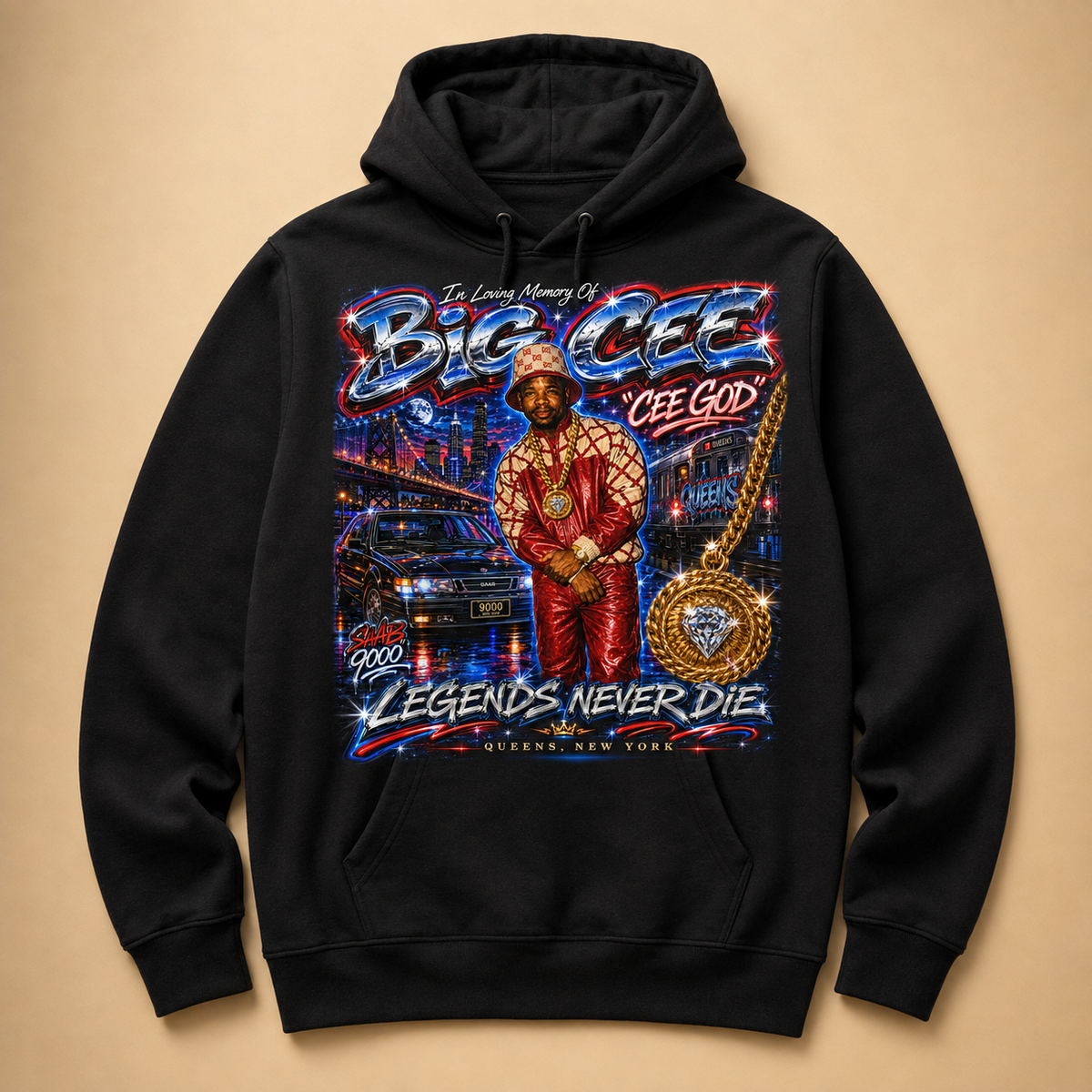 Custom AI graffiti portrait black hoodie mockup