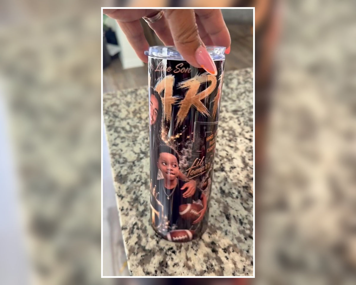 Custom photo and message tumbler wrap view