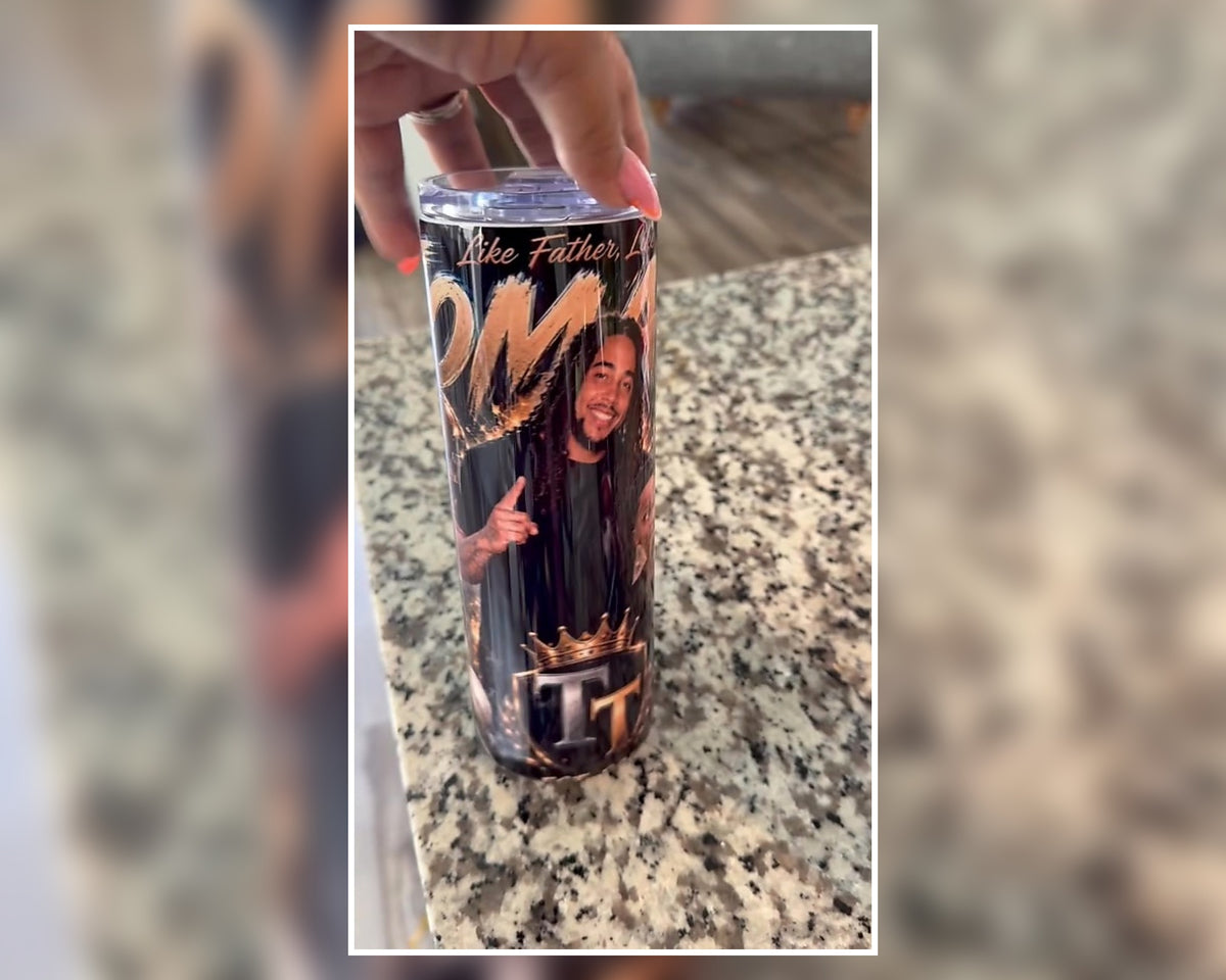 Father and child custom photo tumbler wrap example