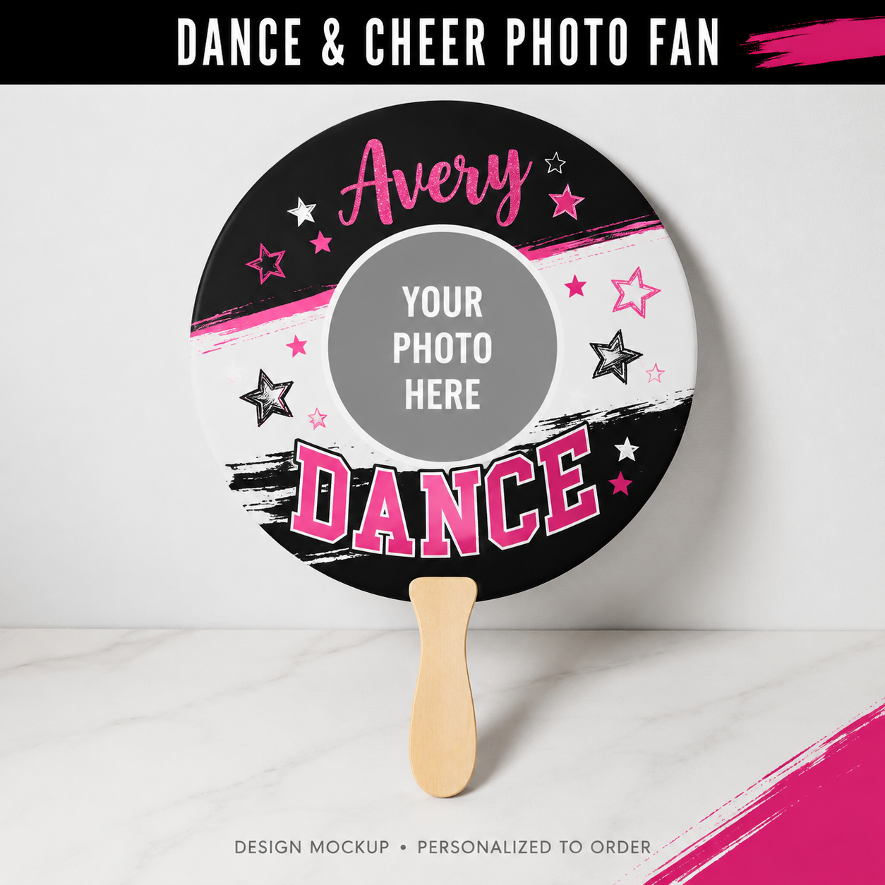 DANCE & CHEER PHOTO FAN — illustrative personalized design mockup