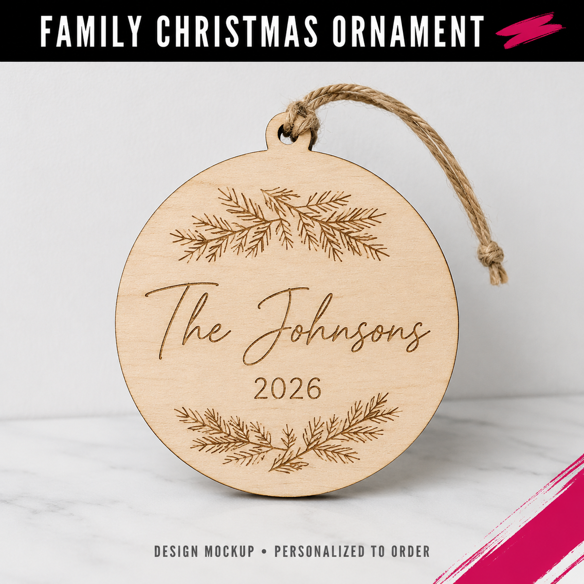 FAMILY CHRISTMAS ORNAMENT — illustrative personalized design mockup