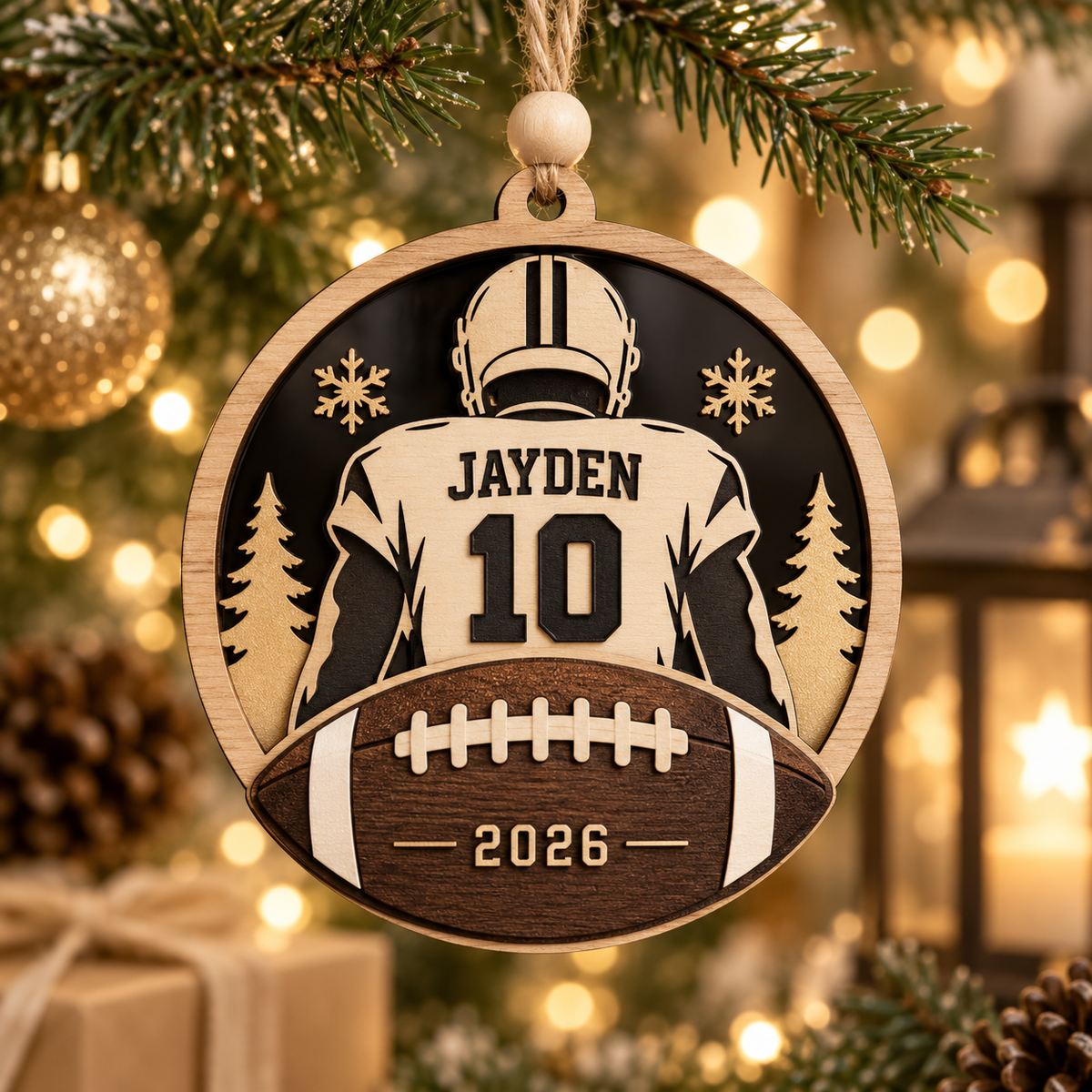 Personalized layered football holiday ornament