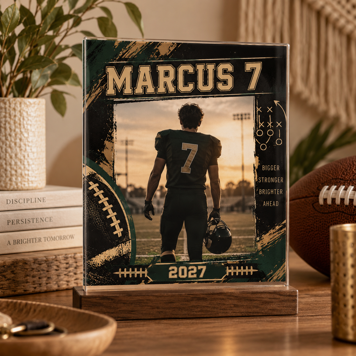 Custom football photo keepsake plaque for senior player