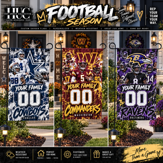 Personalized football garden flags for Cowboys Commanders and Ravens