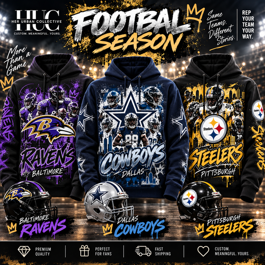 Custom football hoodies for Ravens Cowboys and Steelers