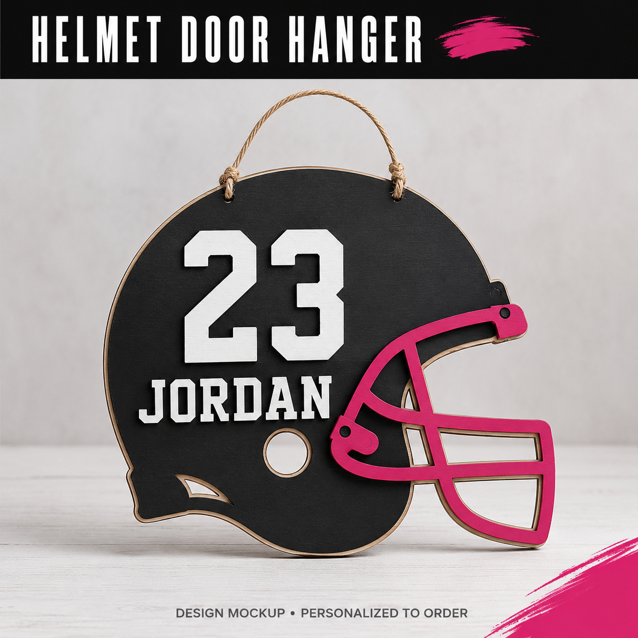HELMET DOOR HANGER — illustrative personalized design mockup