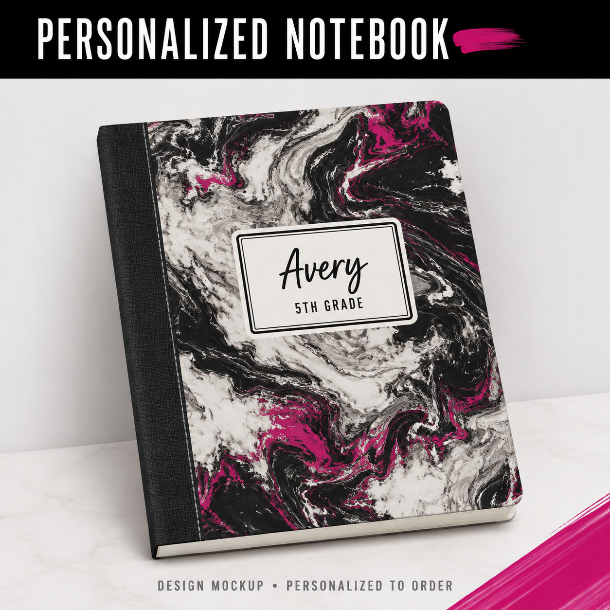 PERSONALIZED NOTEBOOK — illustrative personalized design mockup