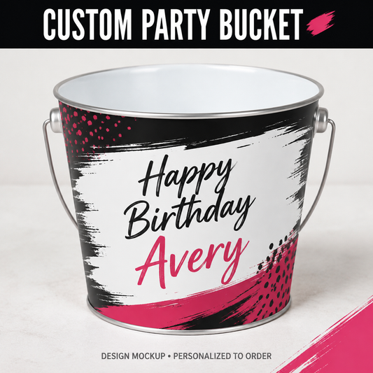 CUSTOM PARTY BUCKET — illustrative personalized design mockup