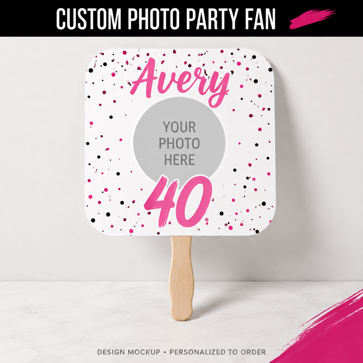 CUSTOM PHOTO PARTY FAN — illustrative personalized design mockup