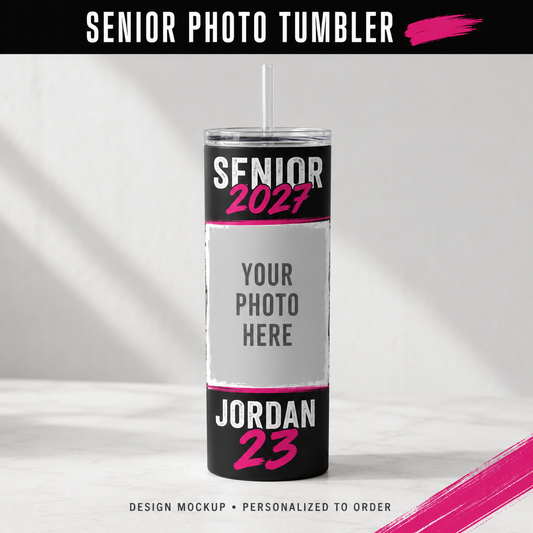 SENIOR PHOTO TUMBLER — illustrative personalized design mockup