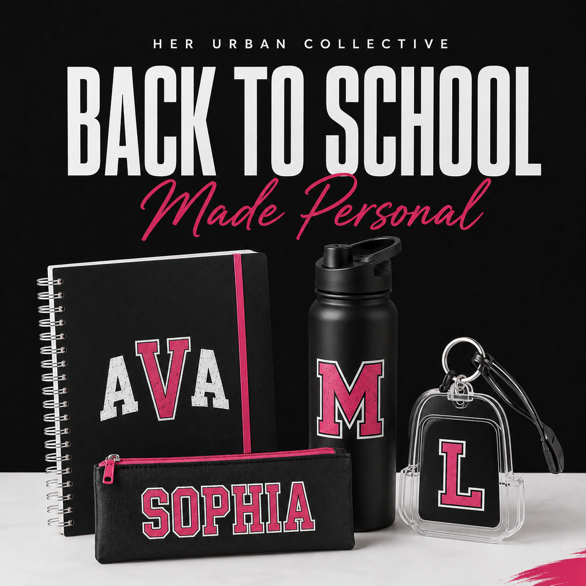 back to school headquarters — illustrative product mockups