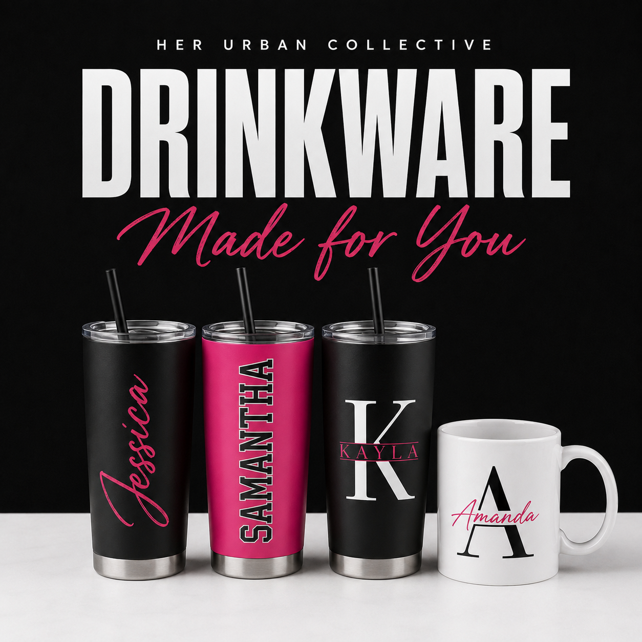 drinkware — illustrative product mockups