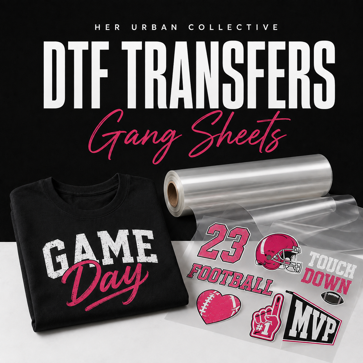 dtf transfers gang sheets — illustrative product mockups