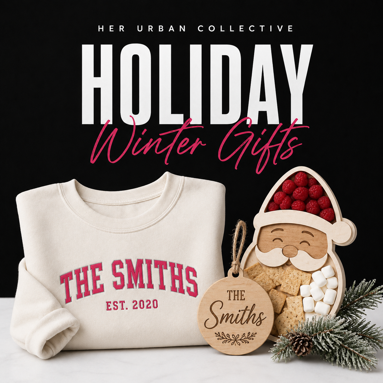 holiday winter gifts — illustrative product mockups