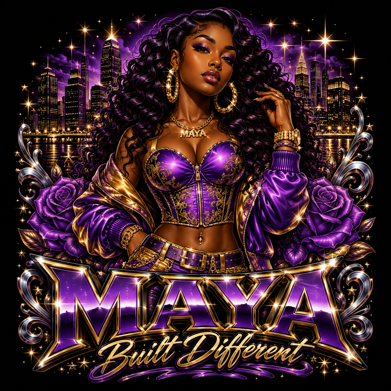 Original custom graffiti portrait example featuring Maya