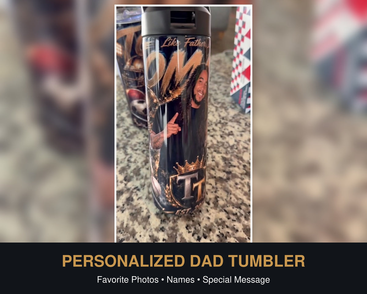 Personalized Father's Day photo tumbler example