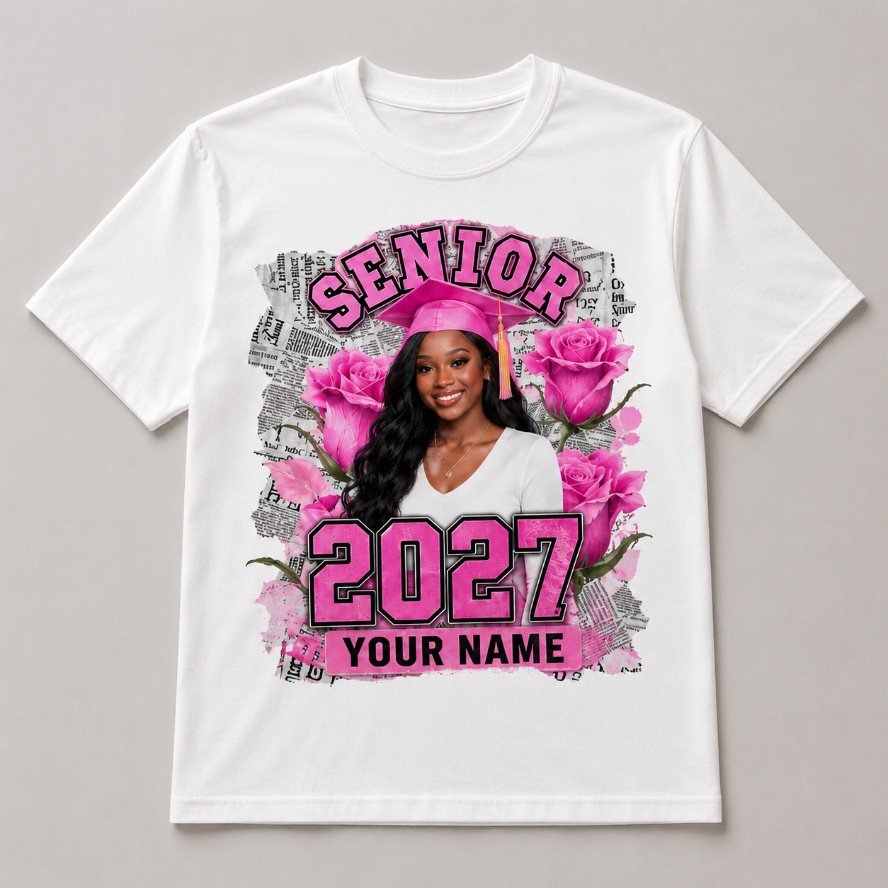 Pink Rose Senior 2027 personalized photo shirt