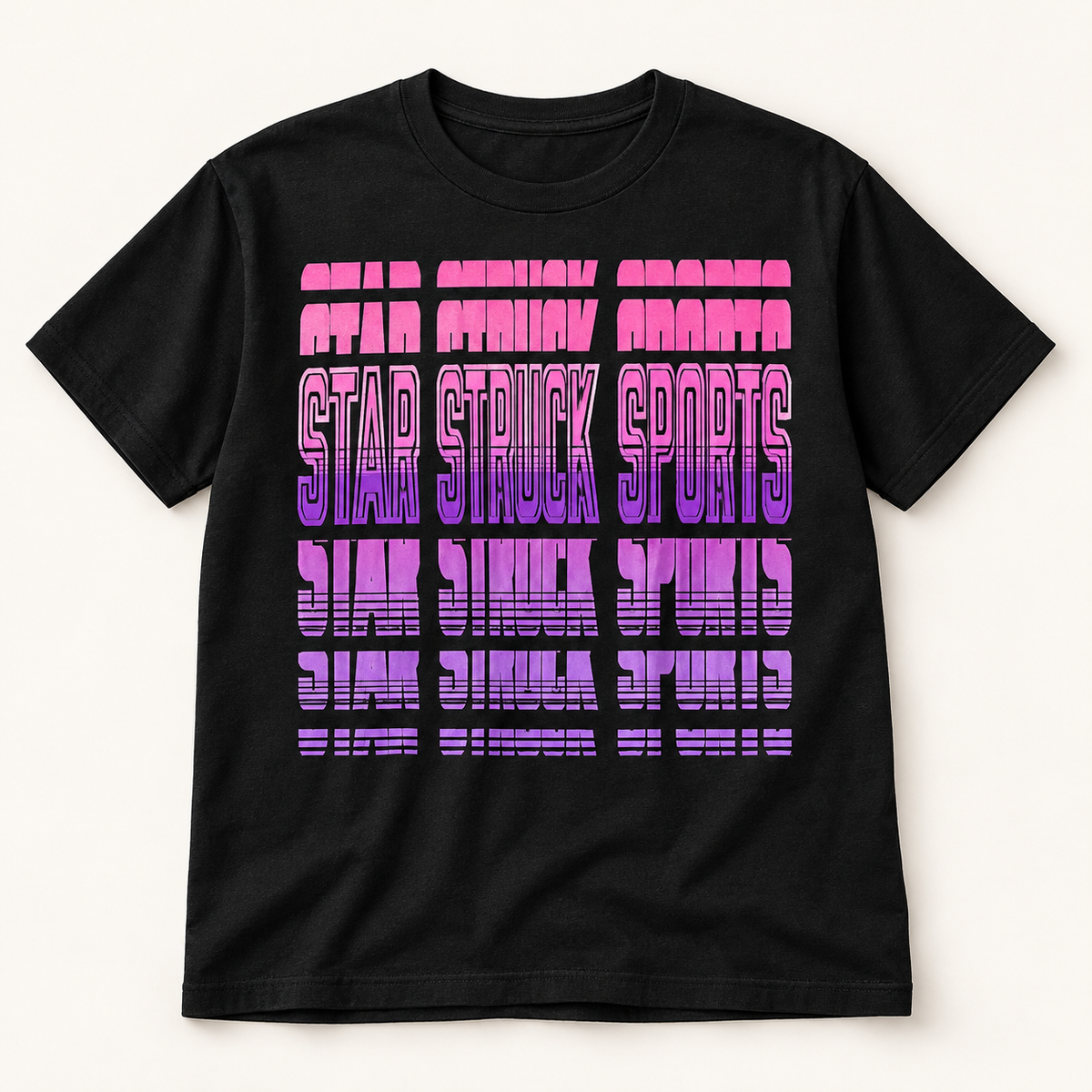 #01 Star Struck | Pink / Purple Fade on a black short sleeve T-shirt