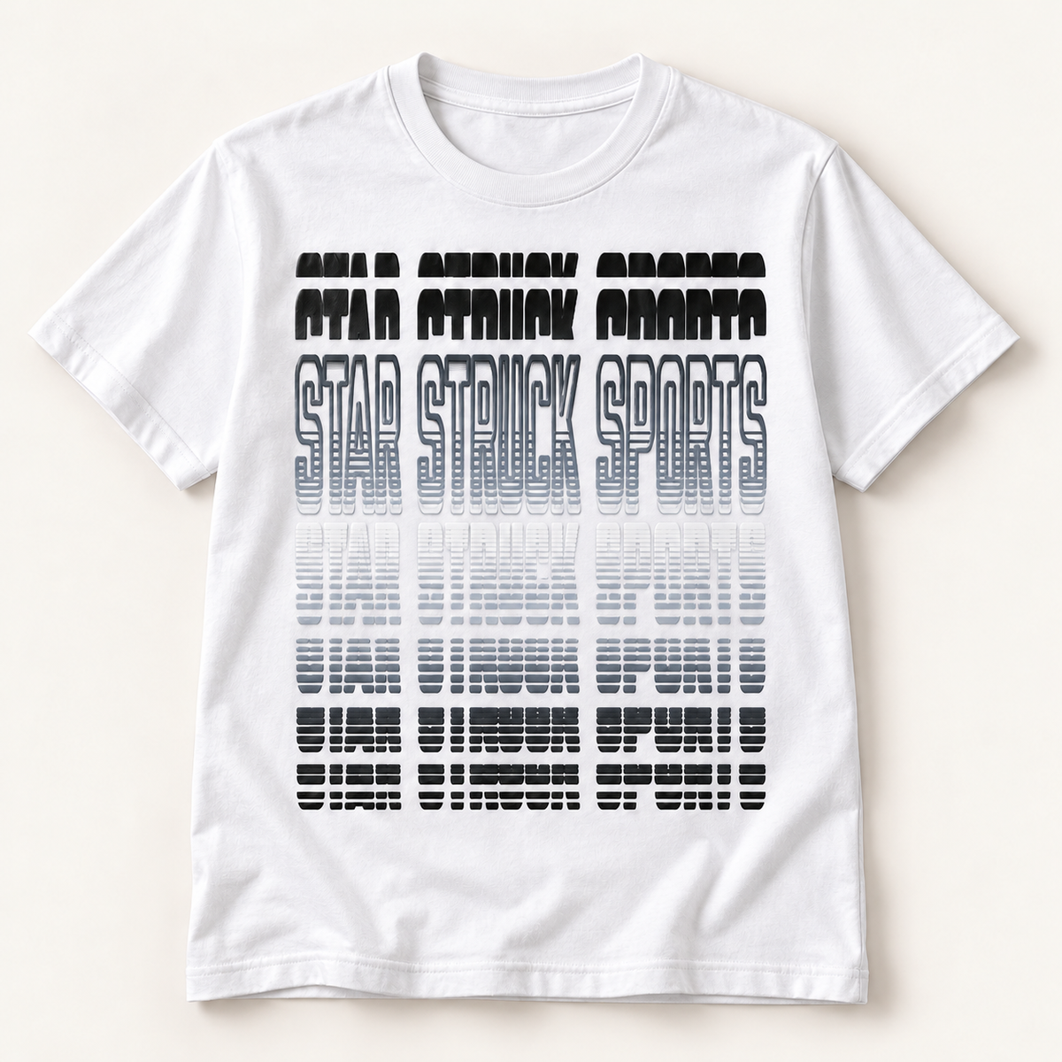 #04 Star Struck | Black / White Fade on a white short sleeve T-shirt