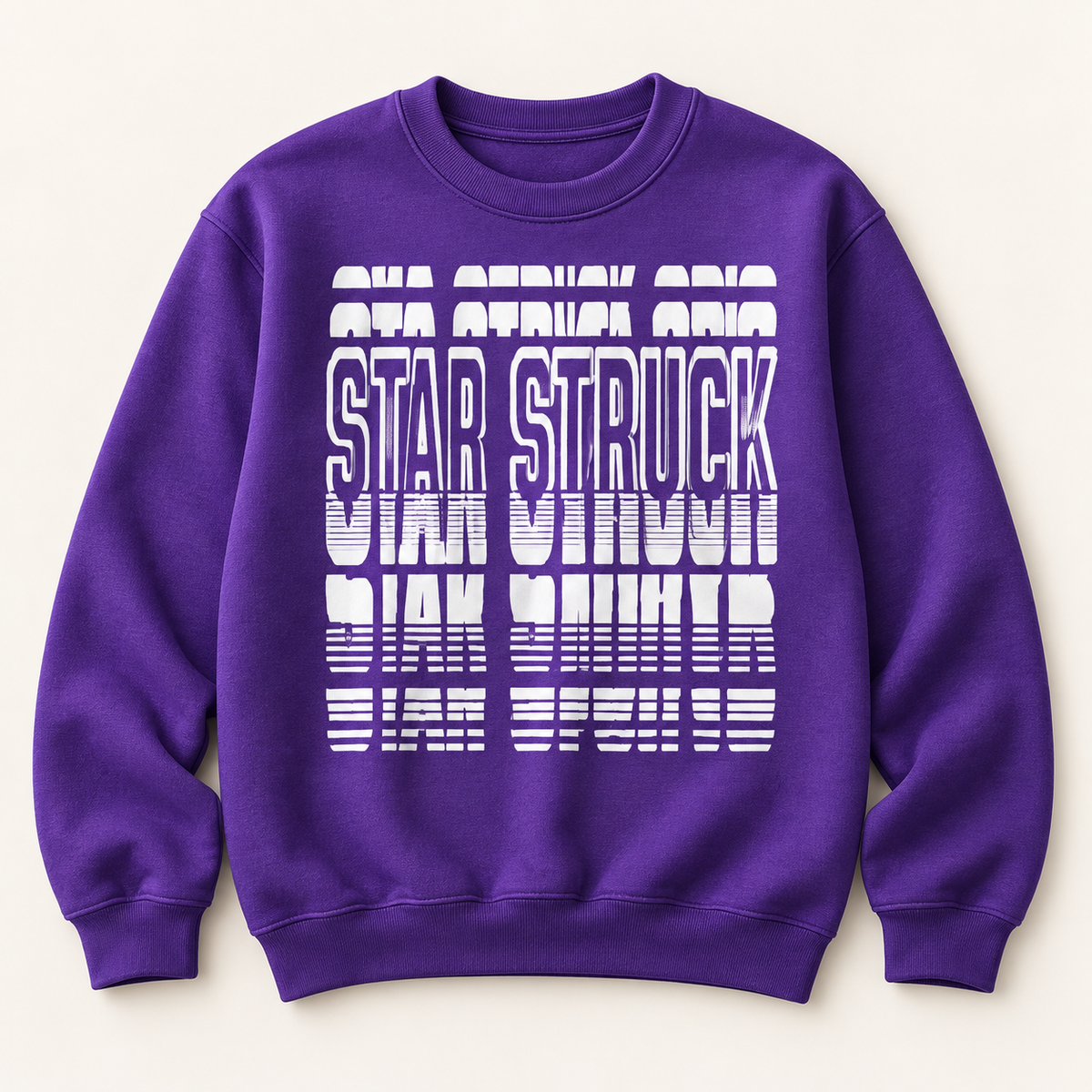 #05 Star Struck | White Contrast on a purple crewneck sweatshirt