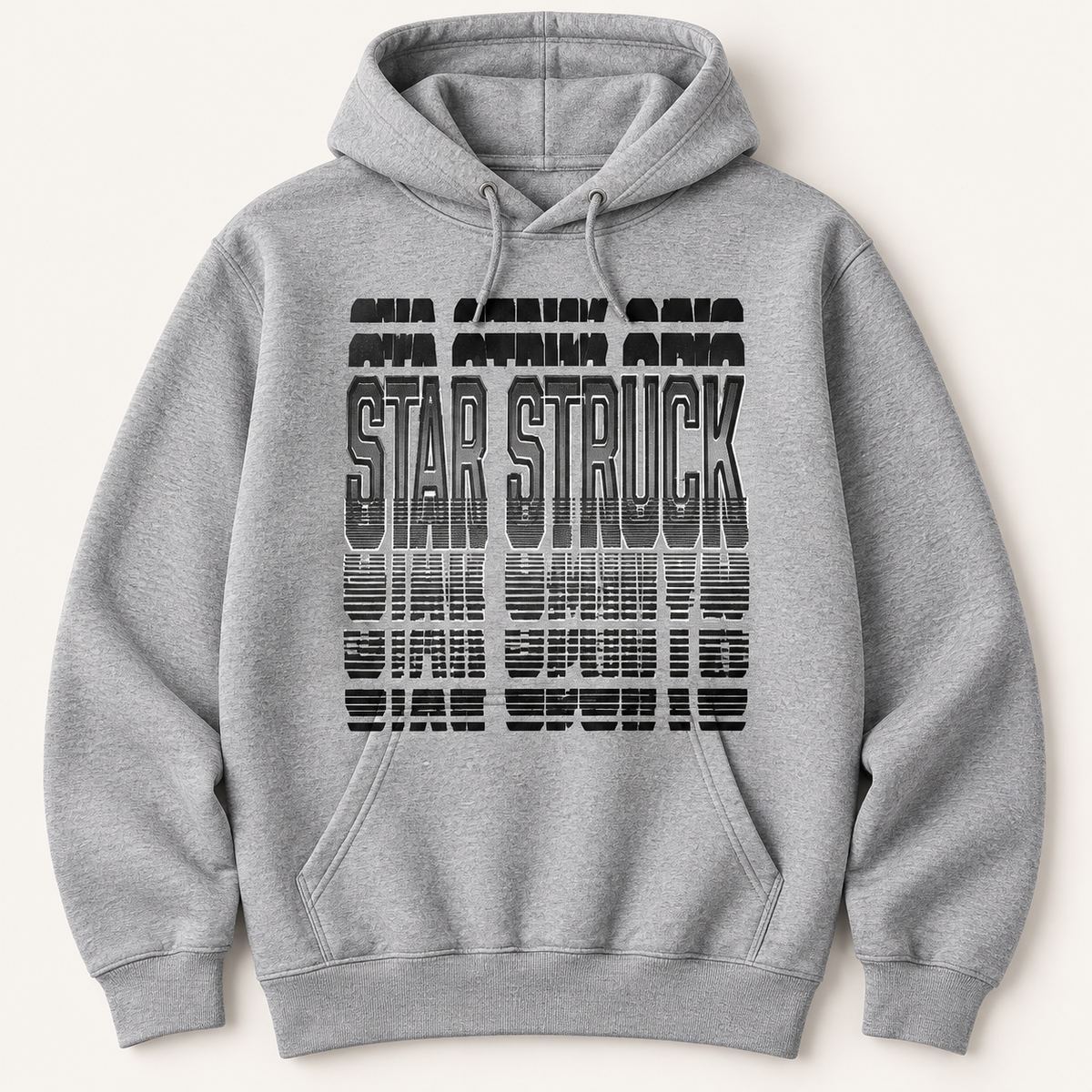 #07 Star Struck | Black / Charcoal on a heather gray pullover hoodie