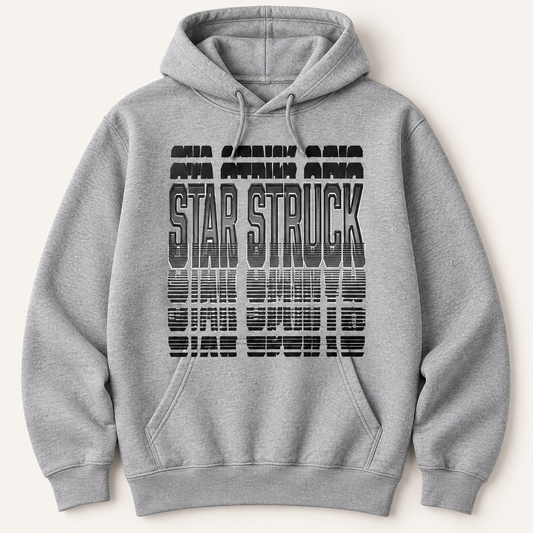 #07 Star Struck | Black / Charcoal on a heather gray pullover hoodie