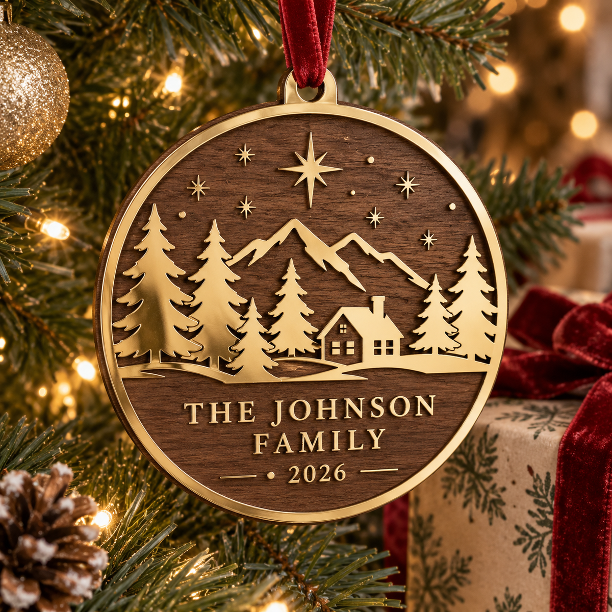 Personalized family name Christmas ornament mockup