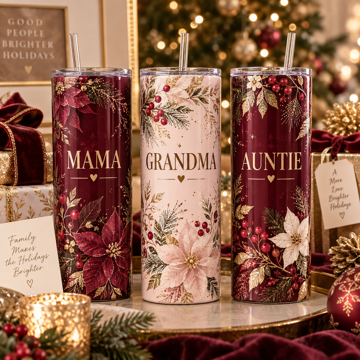 Mama Grandma and Auntie holiday tumbler mockup