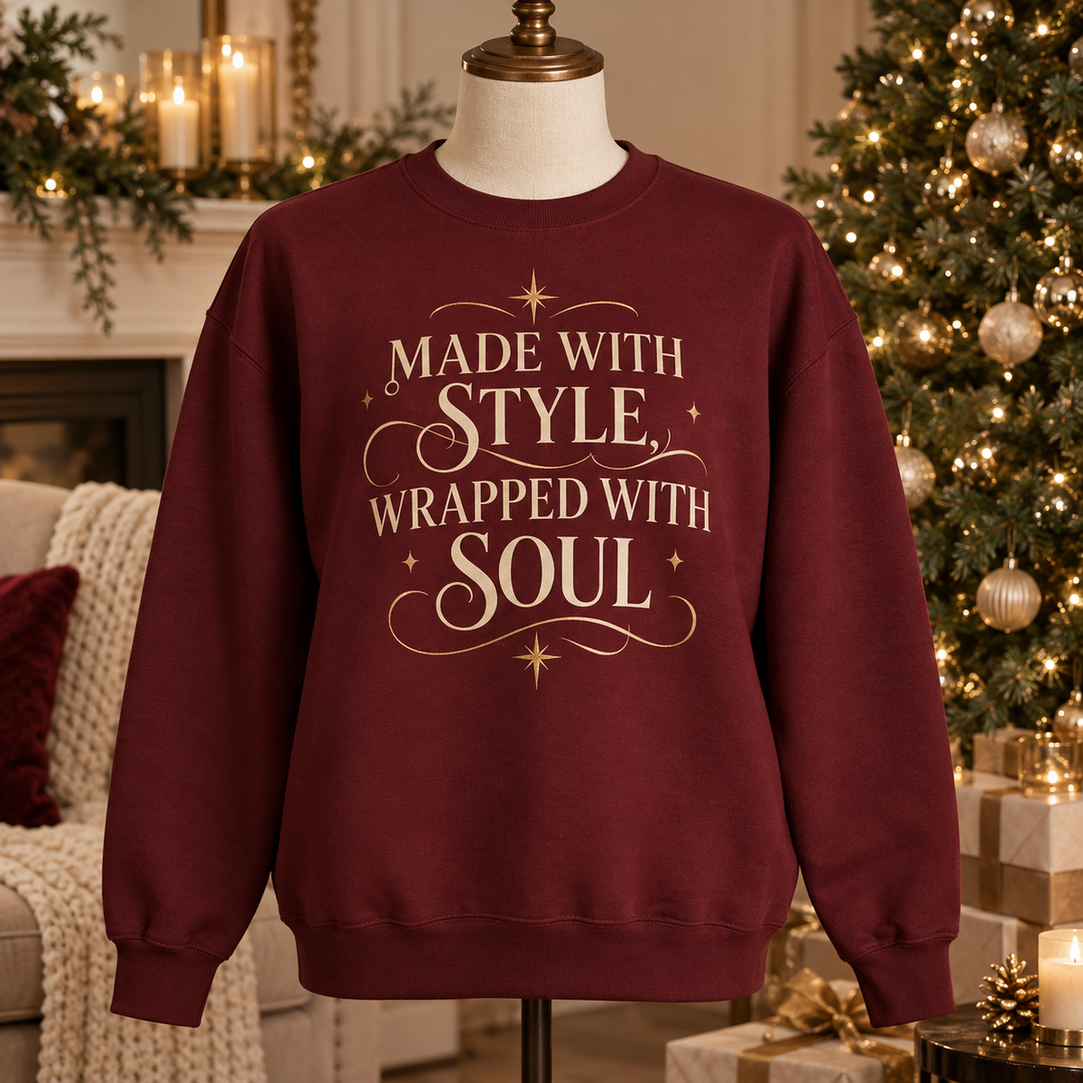 Made With Style Wrapped With Soul crewneck mockup